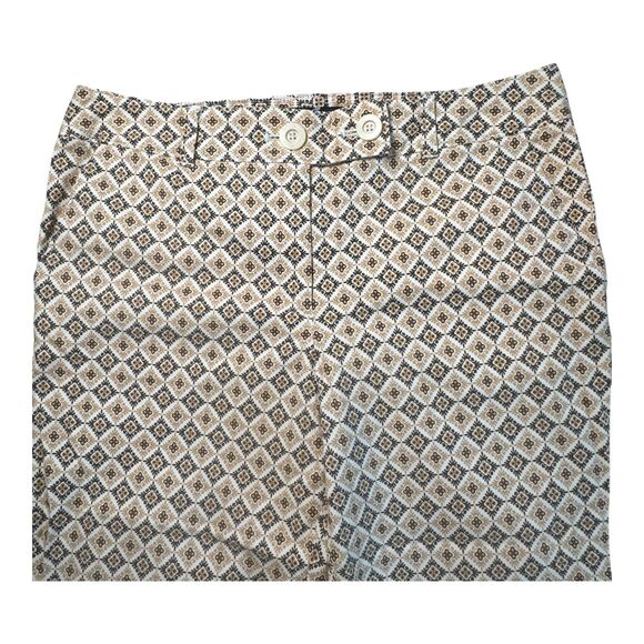 NWOT Talbots Crop Ankle Pants Womens 12 Brown Tan Cream Geometric Tile Stretch - Picture 3 of 14